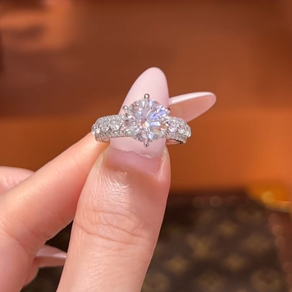Round Cut Diamond White Sterling Silver Halo Engagement Ring