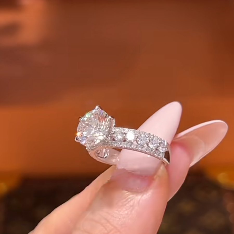 Round Cut Diamond White Sterling Silver Halo Engagement Ring