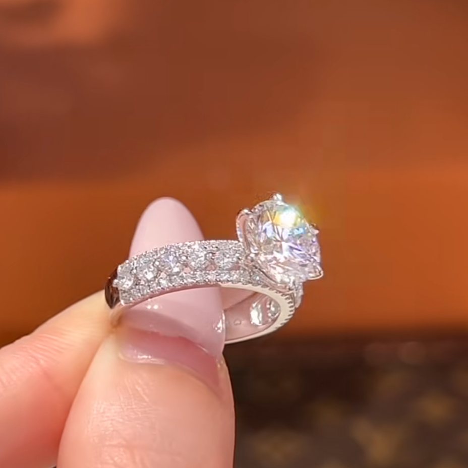 Round Cut Diamond White Sterling Silver Halo Engagement Ring