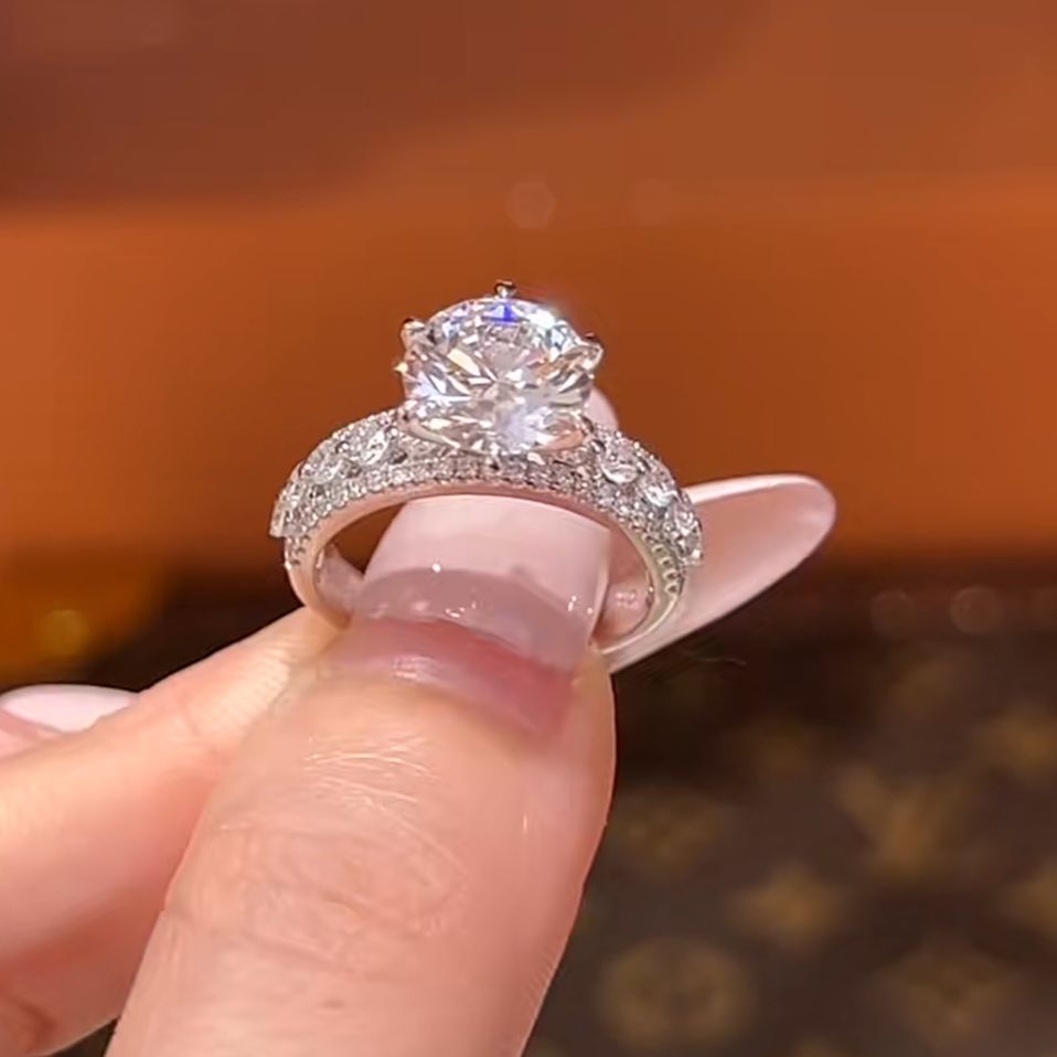 Round Cut Diamond White Sterling Silver Halo Engagement Ring