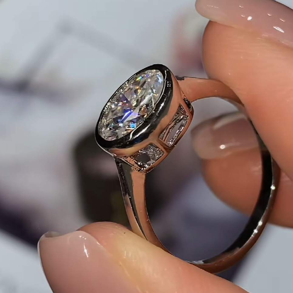 Oval Cut Diamond White 925 Sterling Silver Solitaire Engagement Ring
