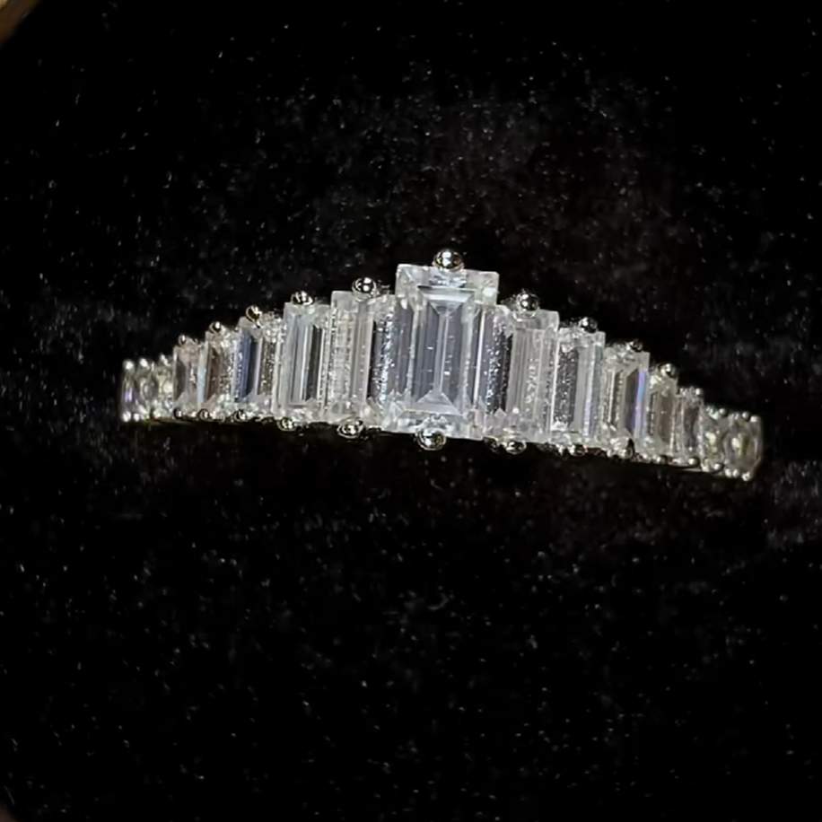 Elegant Emerald Cut Diamond White 925 Sterling Silver Engagement Ring