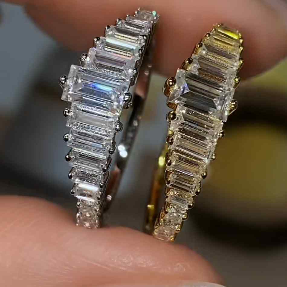 Elegant Emerald Cut Diamond White 925 Sterling Silver Engagement Ring