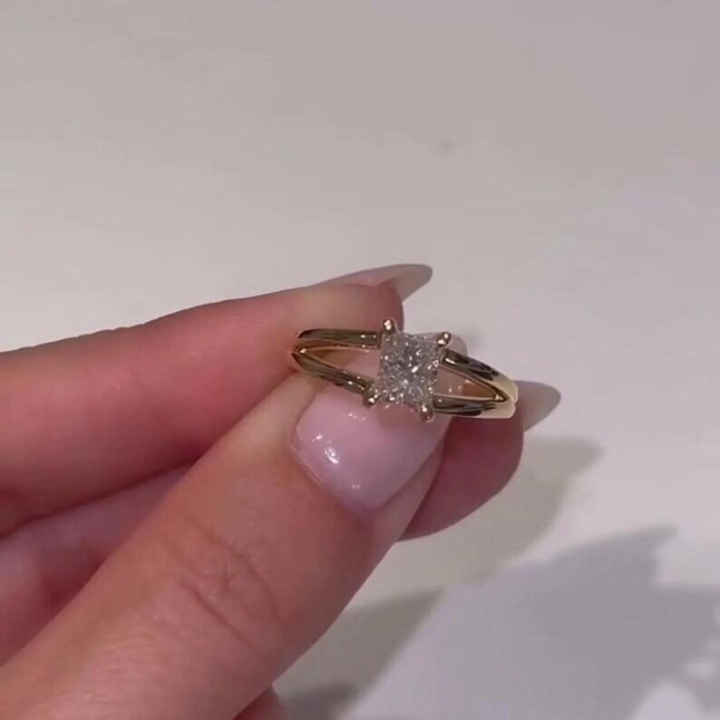 Radiant Cut Diamond White Yellow Gold Sterling Silver Halo Solitaire Engagement Ring