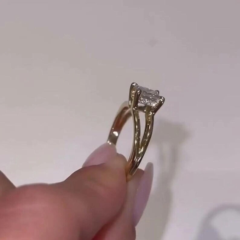 Radiant Cut Diamond White Yellow Gold Sterling Silver Halo Solitaire Engagement Ring
