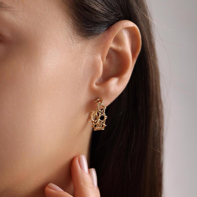 Minimalist Yellow Gold Star of David 925 Sterling Silver Drop Earrings