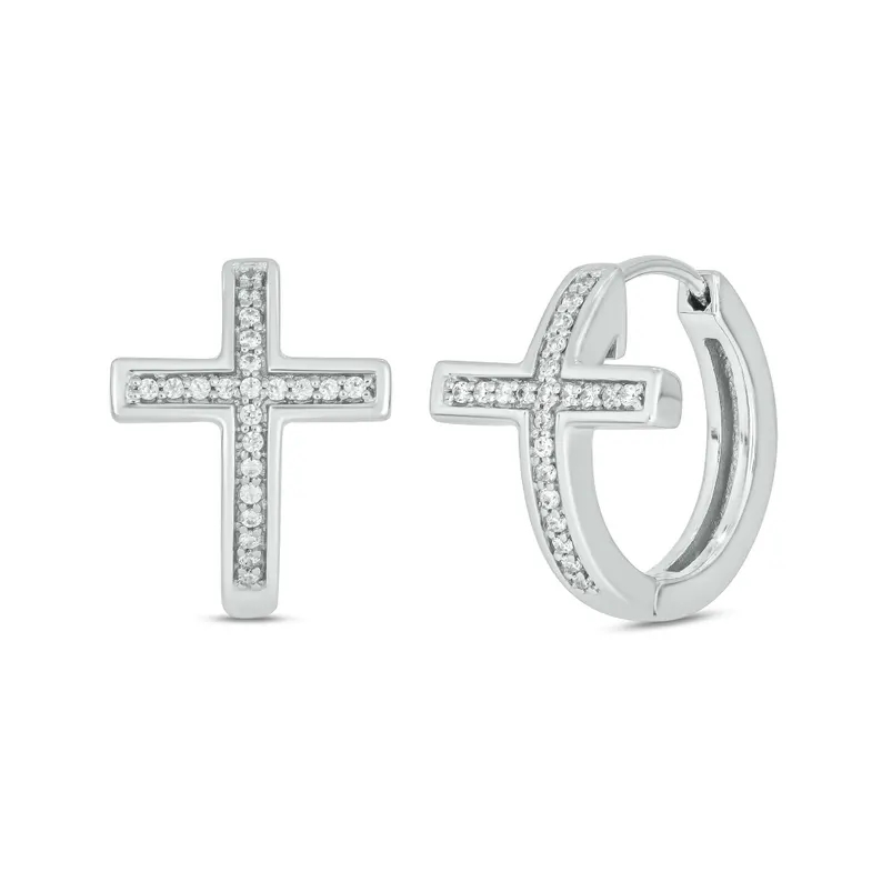 Trendy Christian Cross 925 Sterling Silver Hoop Earrings