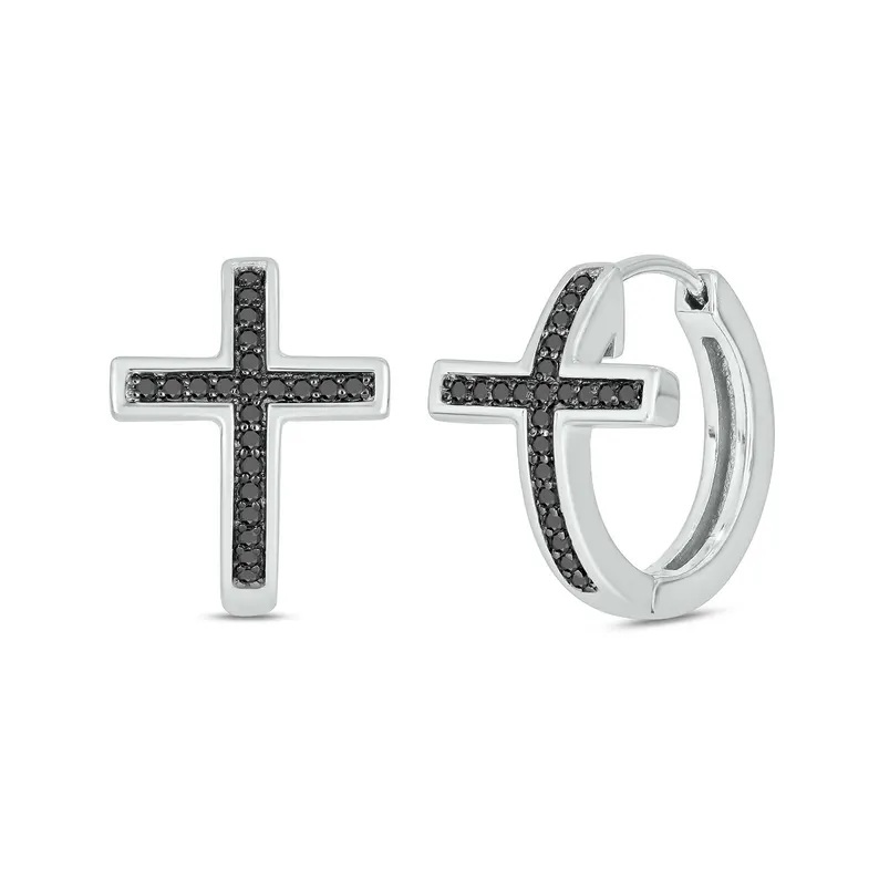 Trendy Christian Cross 925 Sterling Silver Hoop Earrings