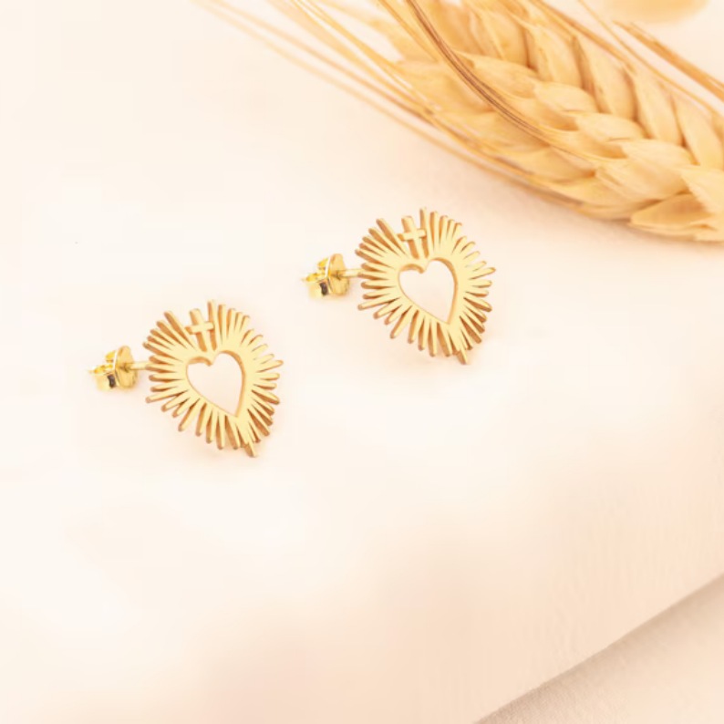 Dainty Sacred Heart Cross 925 Sterling Silver Cross Stud Earrings For Her