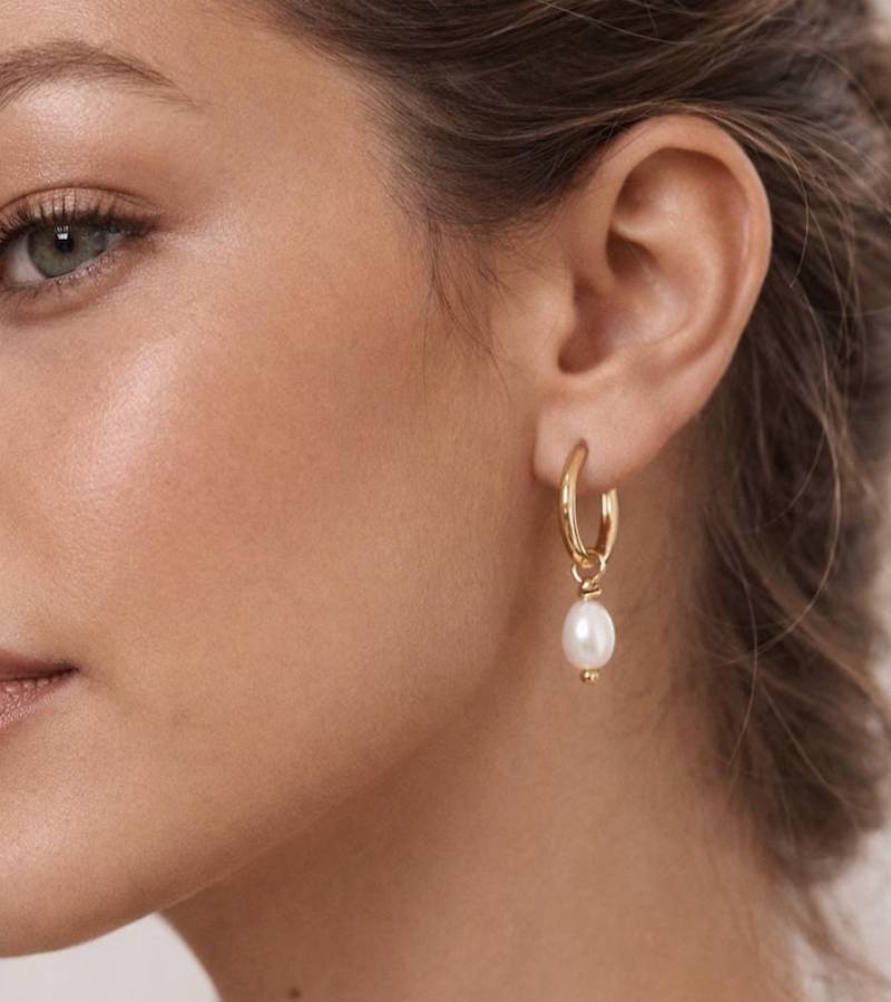 Minimalist Yellow Gold Pearl 925 Sterling Silver Drop Earrings