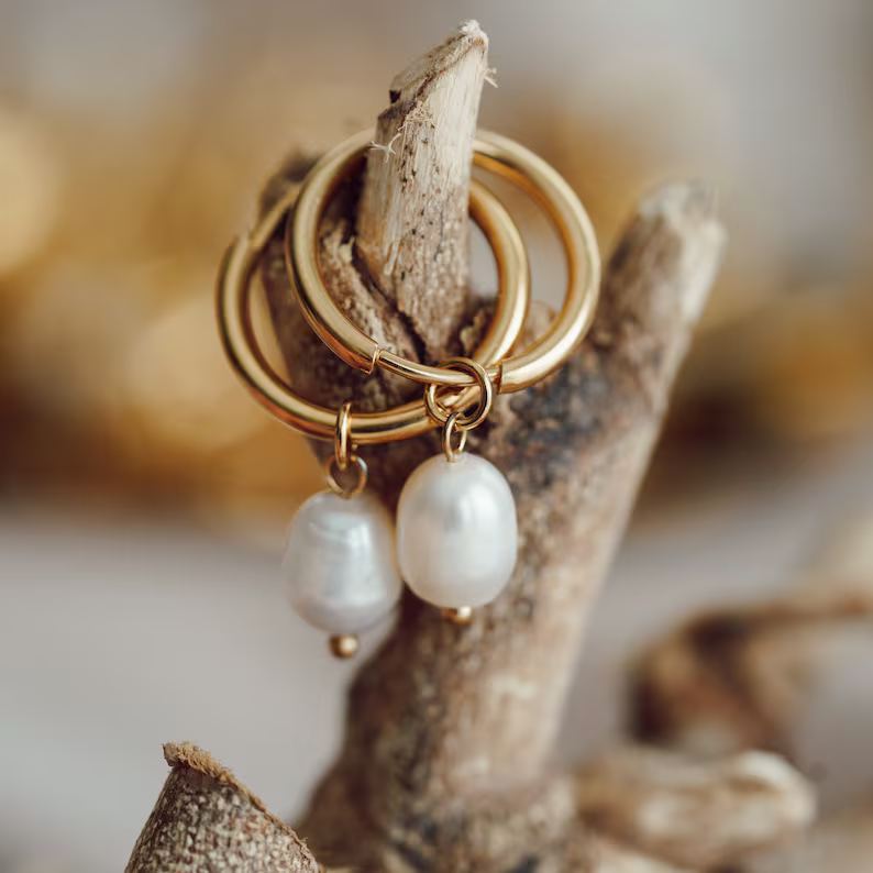 Minimalist Yellow Gold Pearl 925 Sterling Silver Drop Earrings