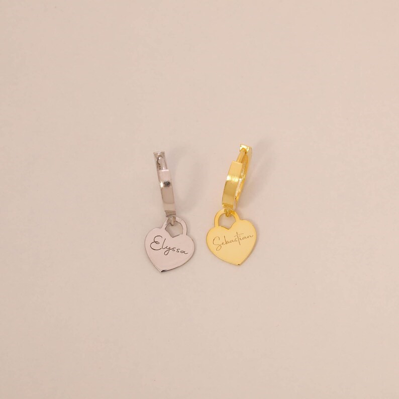 Personalized 925 Sterling Silver Name Heart Huggie Drop Earrings Earrings