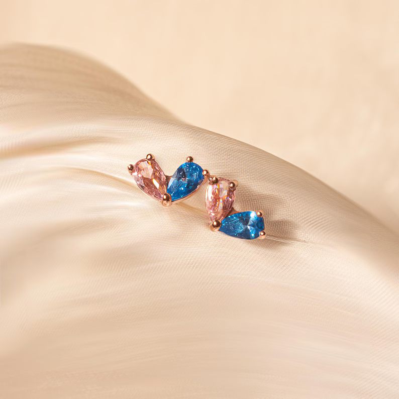 Minimalist 925 Sterling Silver Birthstone Heart Stud Earrings