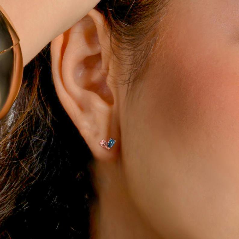 Minimalist 925 Sterling Silver Birthstone Heart Stud Earrings