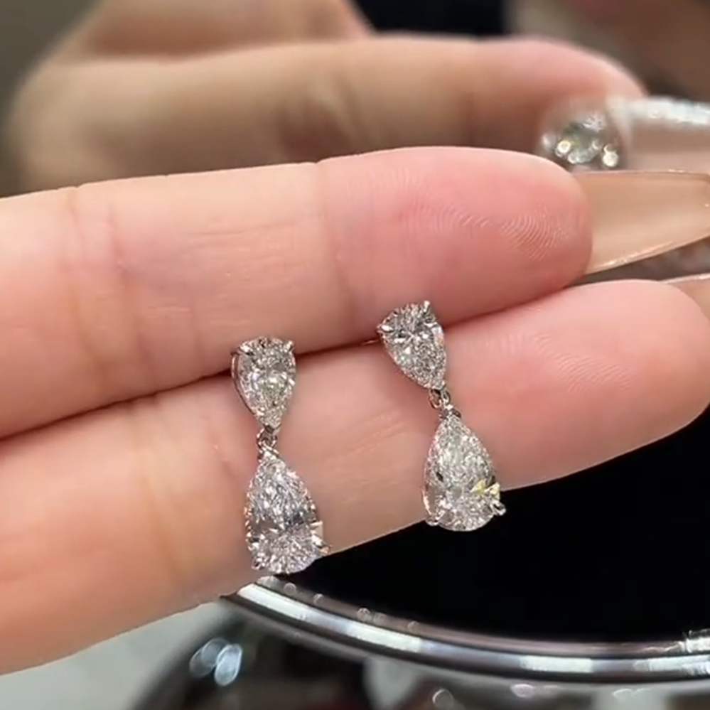 Elegant Diamond White 925 Sterling Silver Teardrop Earrings