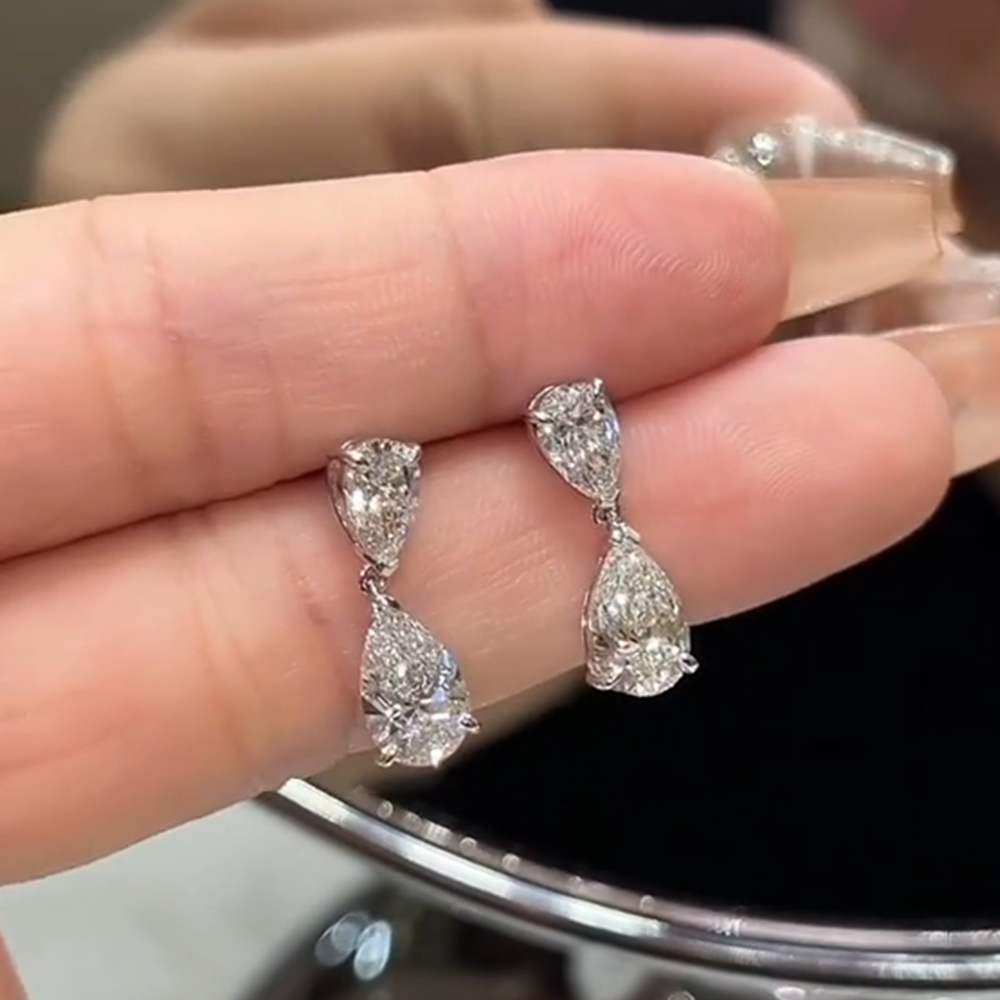 Elegant Diamond White 925 Sterling Silver Teardrop Earrings