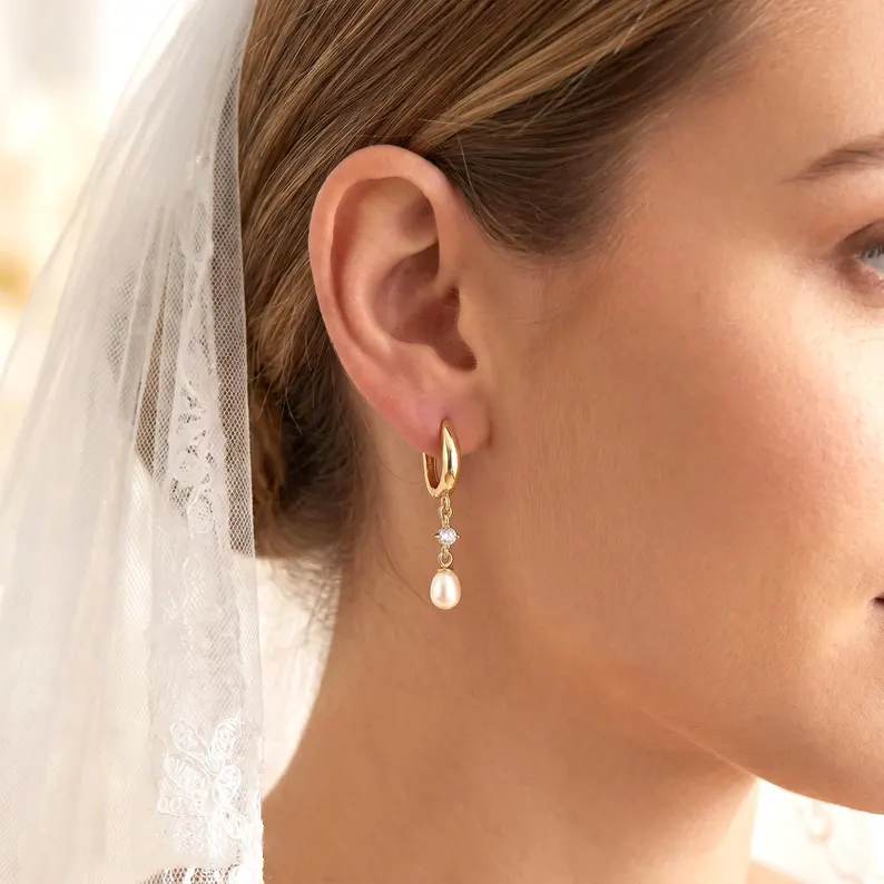 Minimalist Freshwater Pearl 925 Sterling Silver Drop Earrings