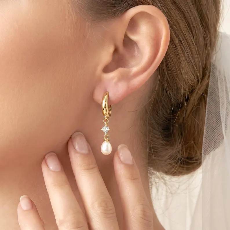 Minimalist Freshwater Pearl 925 Sterling Silver Drop Earrings
