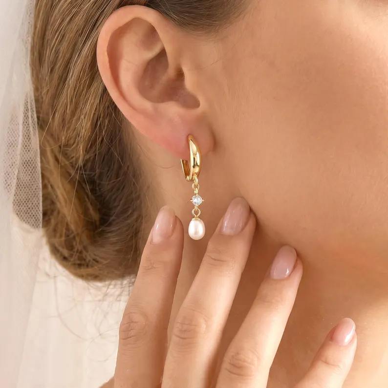 Minimalist Freshwater Pearl 925 Sterling Silver Drop Earrings