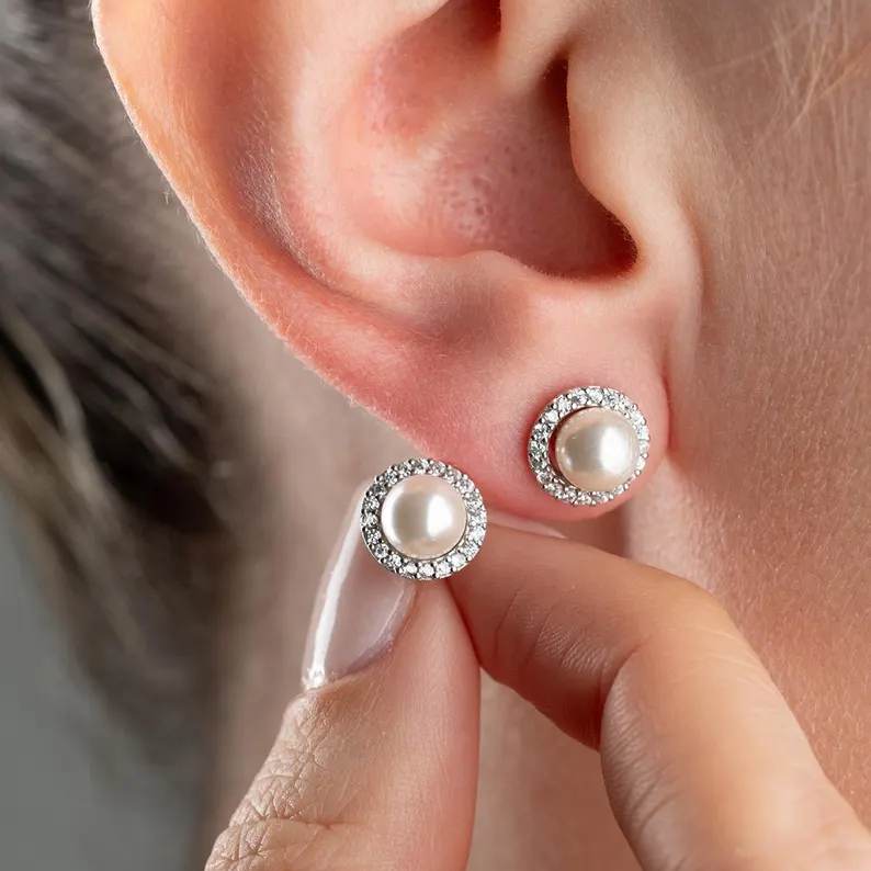 Romantic Freshwater Pearl 925 Sterling Silver Studs Earrings