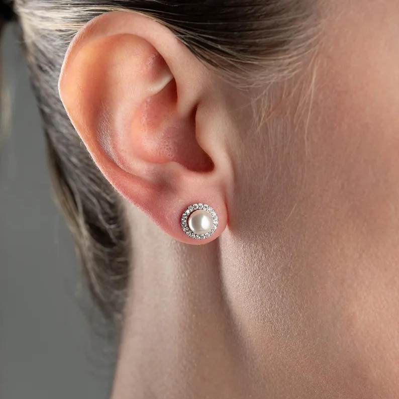 Romantic Freshwater Pearl 925 Sterling Silver Studs Earrings