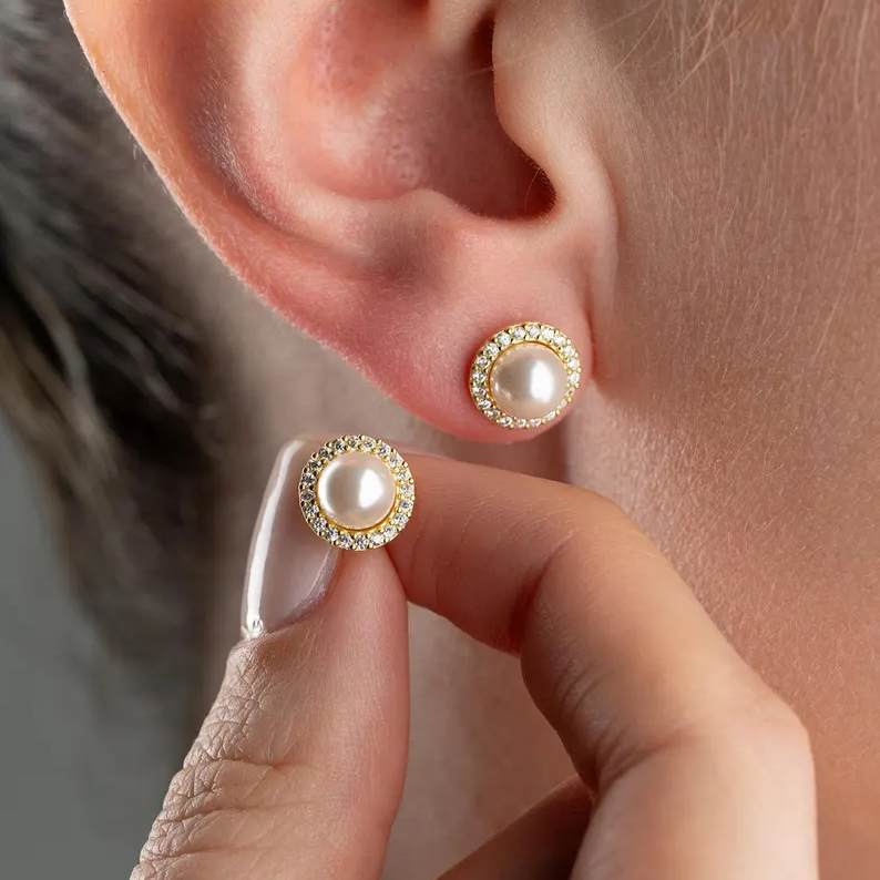 Romantic Freshwater Pearl 925 Sterling Silver Studs Earrings
