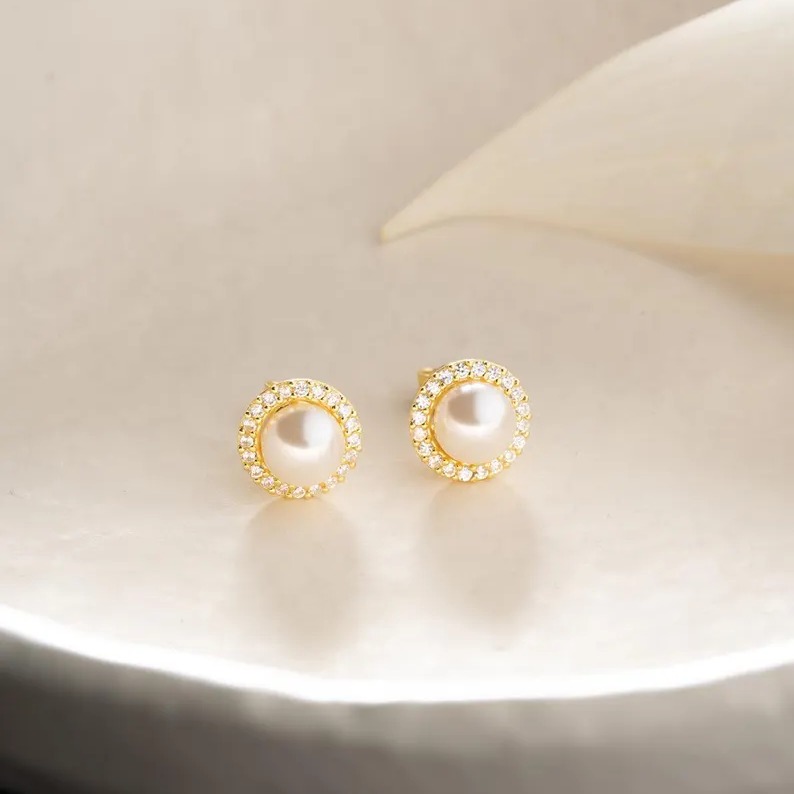 Romantic Freshwater Pearl 925 Sterling Silver Studs Earrings
