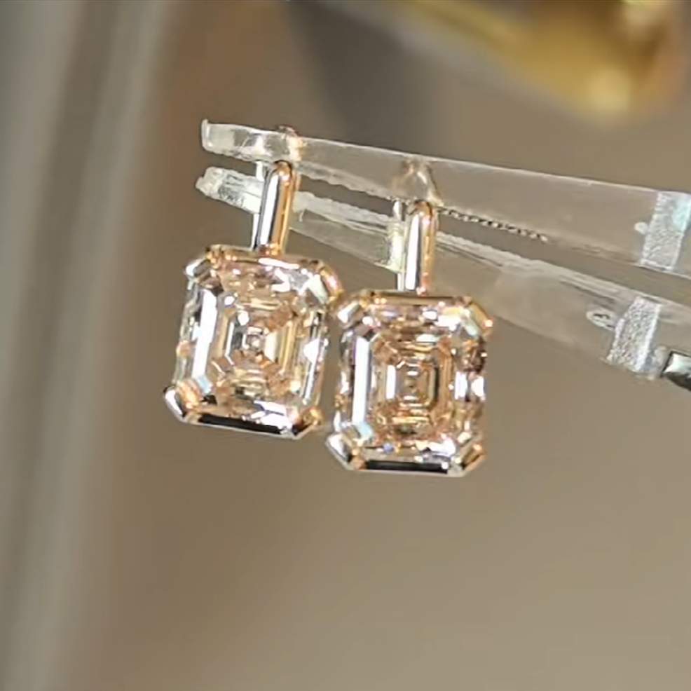 Asscher Cut Champagne Sterling Silver Stud Earrings 