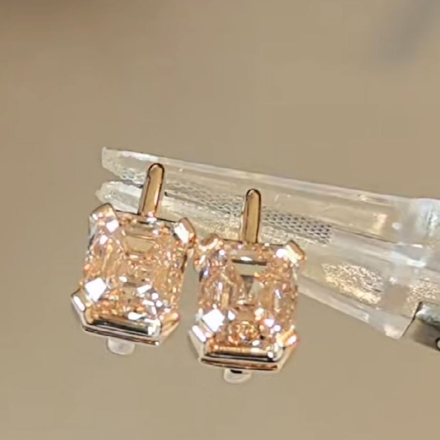Asscher Cut Champagne Sterling Silver Stud Earrings 