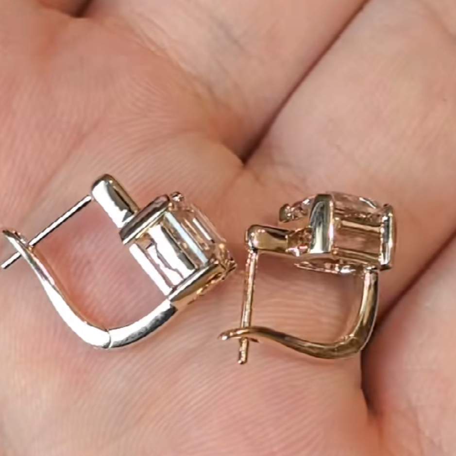 Asscher Cut Champagne Sterling Silver Stud Earrings 
