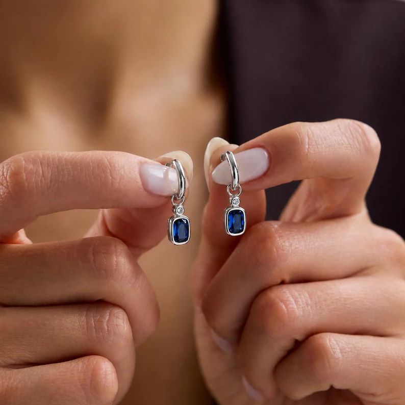 Minimalist Diamond White 925 Sterling Silver Birthstone Hoop Earrings