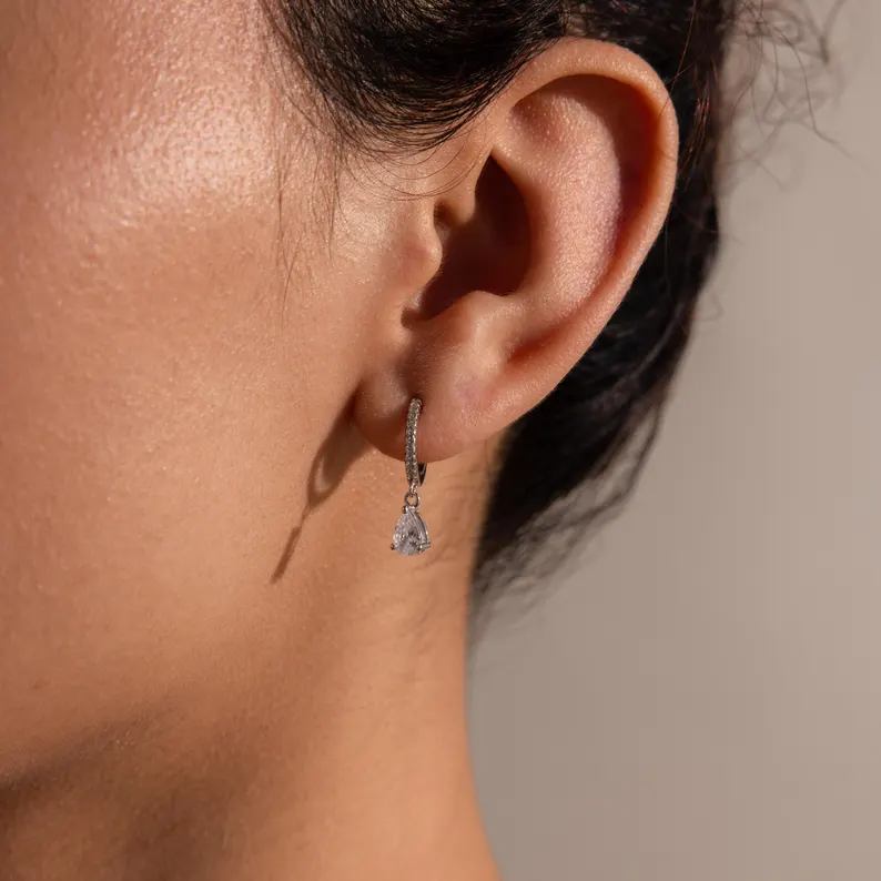 Minimalist Yellow Gold 925 Sterling Silver Birthstone Hoop Earrings