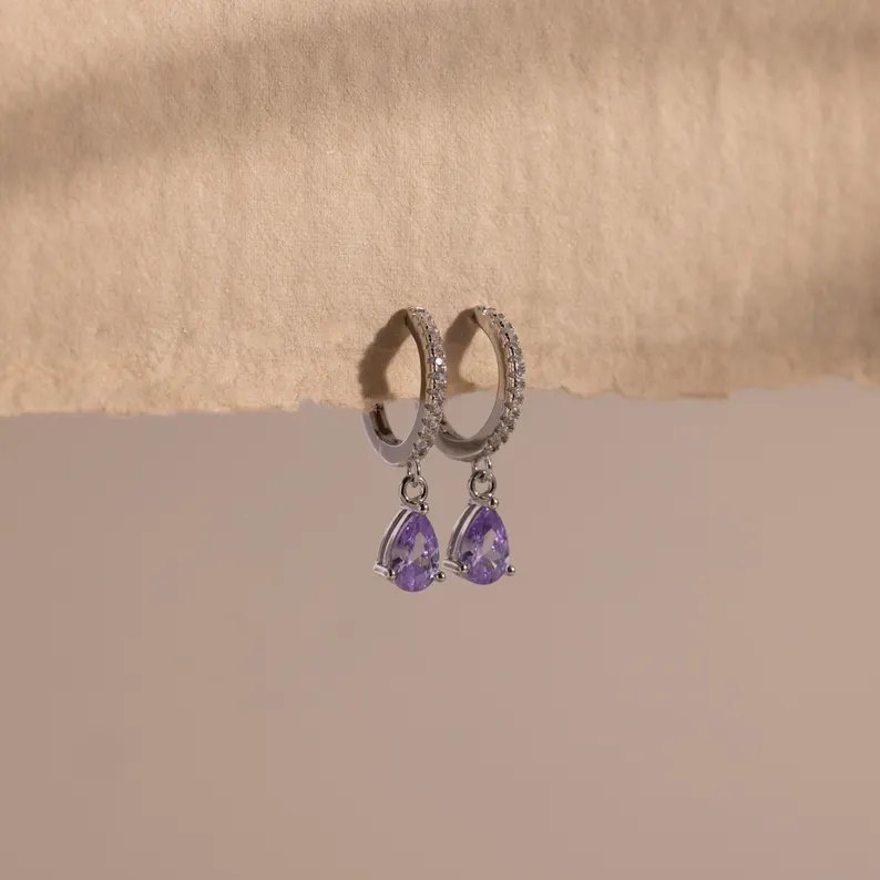 Minimalist Yellow Gold 925 Sterling Silver Birthstone Hoop Earrings