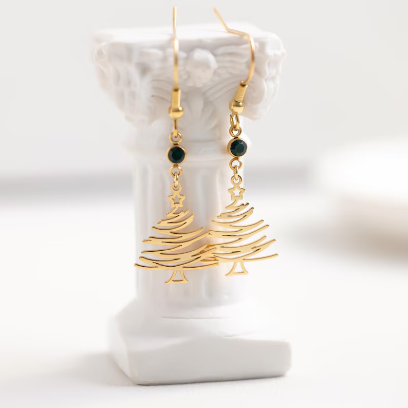 Personalized 925 Sterling Silver Birthstone Christmas Tree Earrings