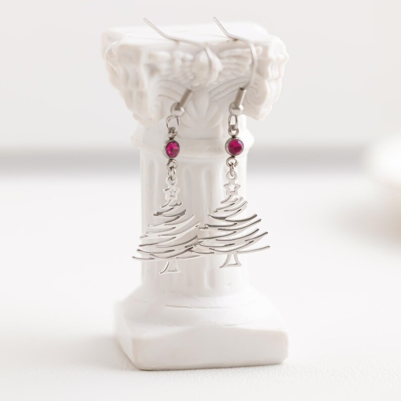 Personalized 925 Sterling Silver Birthstone Christmas Tree Earrings