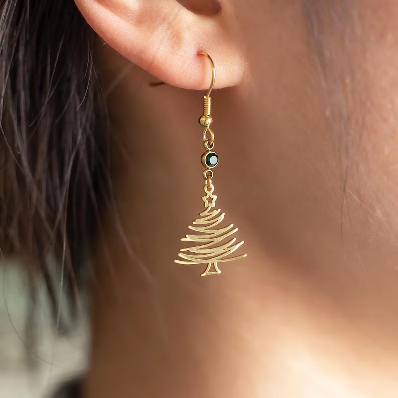 Personalized 925 Sterling Silver Birthstone Christmas Tree Earrings