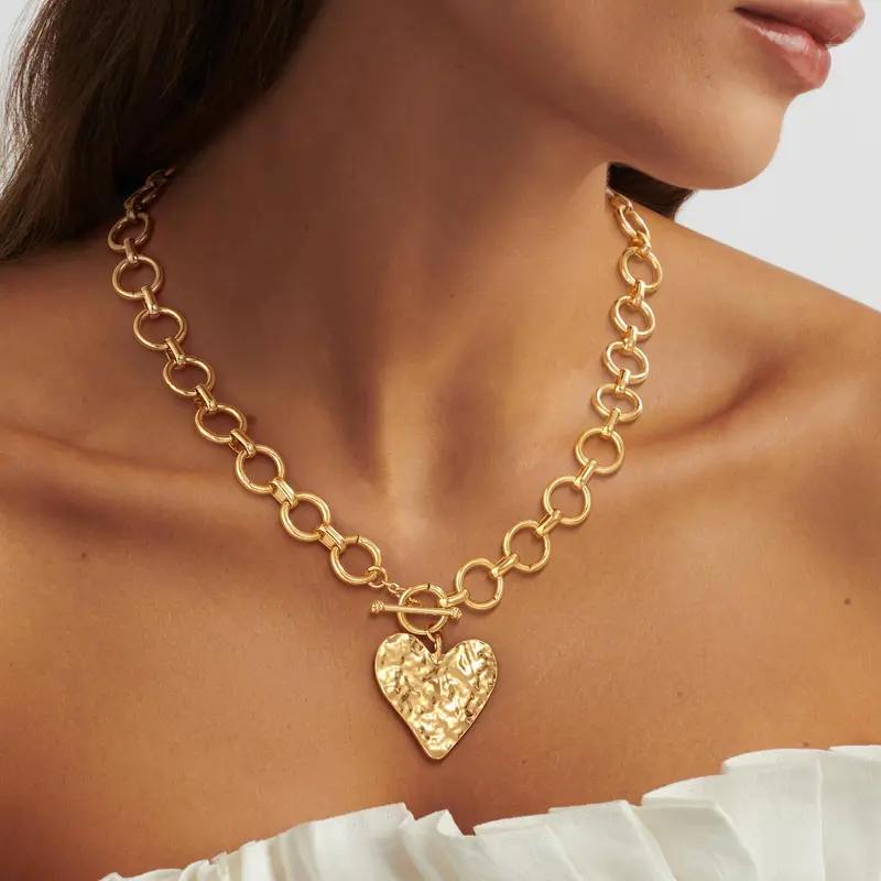 Heart Pendant Bold Chain with Toggle Clasp Necklace for Women