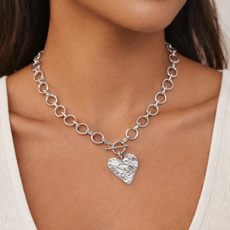 Heart Pendant Bold Chain with Toggle Clasp Necklace for Women