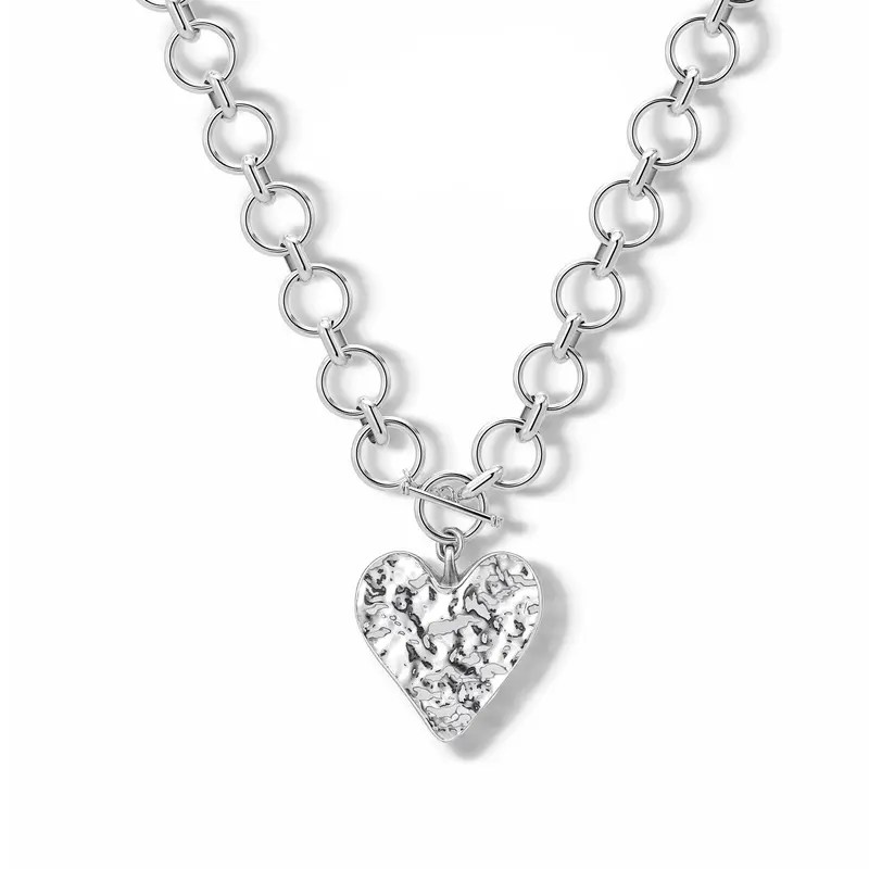 Heart Pendant Bold Chain with Toggle Clasp Necklace for Women