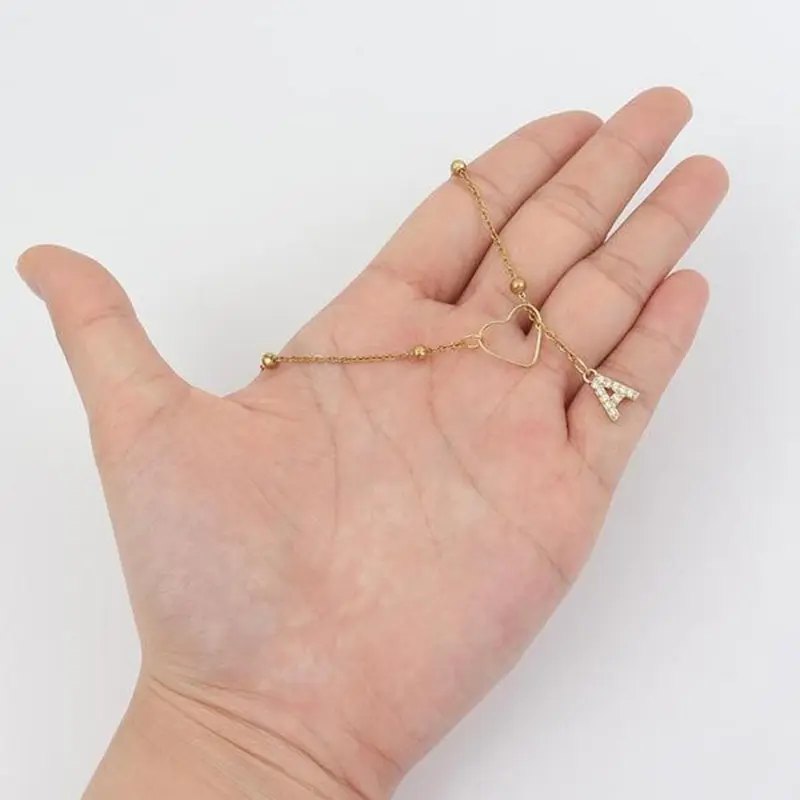Women's Yellow Gold Heart-shaped Lasso Letter Pendant Necklace