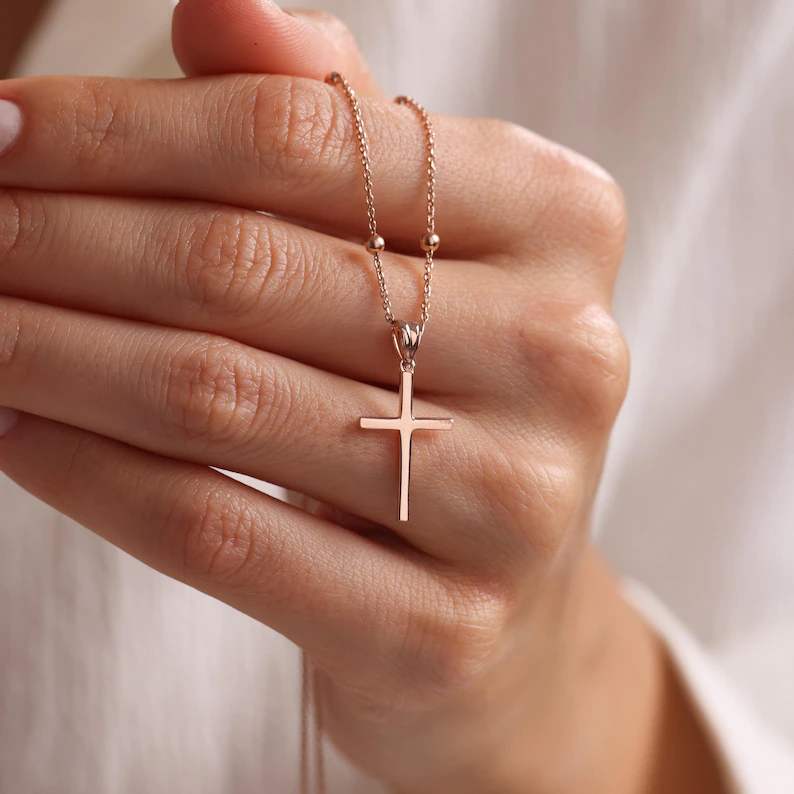 Minimalist Plain 925 Sterling Silver Classic Cross Pendant Necklace