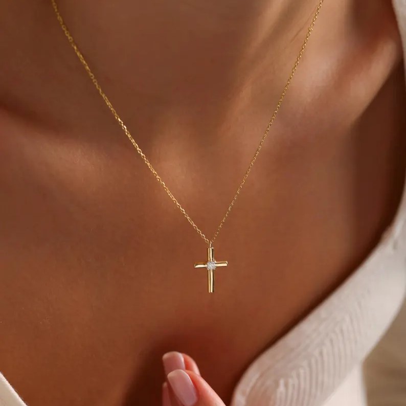 Minimalist 925 Sterling Silver Birthstone Cross Pendant Necklace