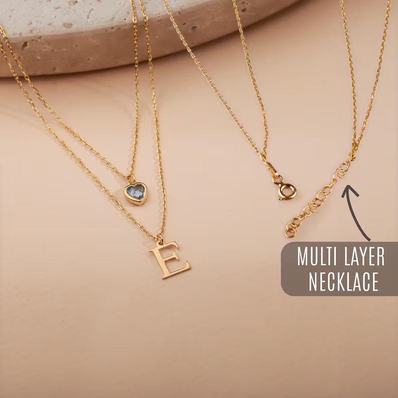 Personalized Birthstone and Layered Initial Pendant Necklace