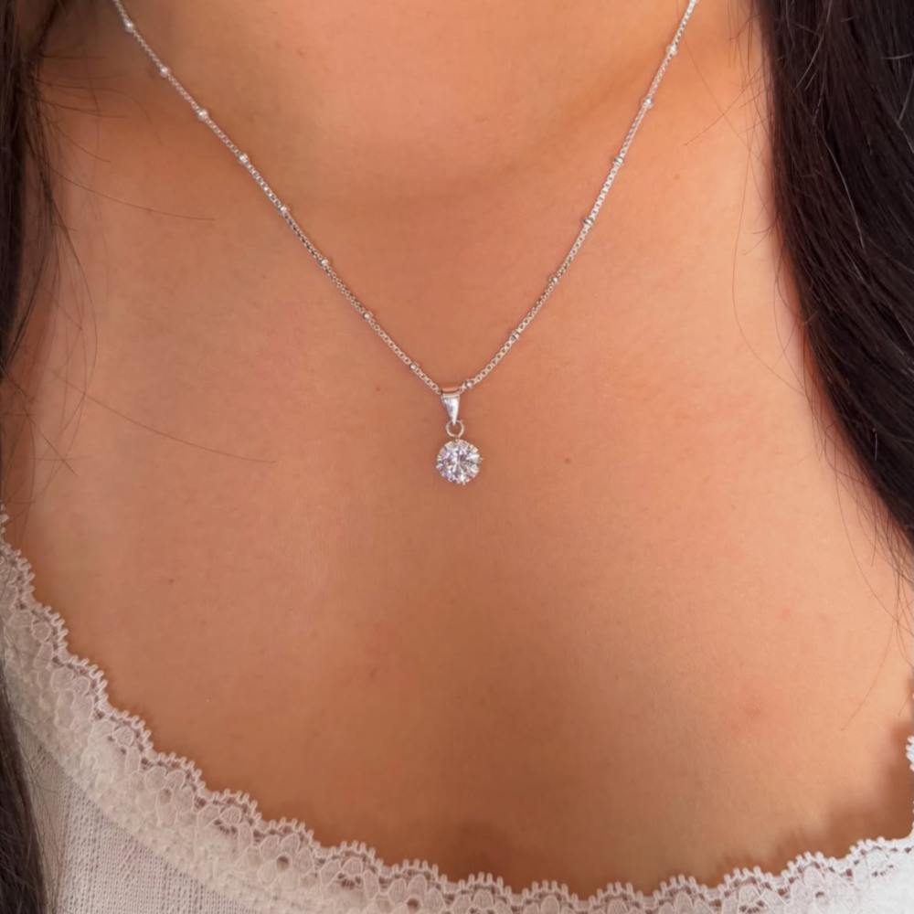 Dainty Diamond White Solitaire 925 Sterling Silver Pendant Necklace 