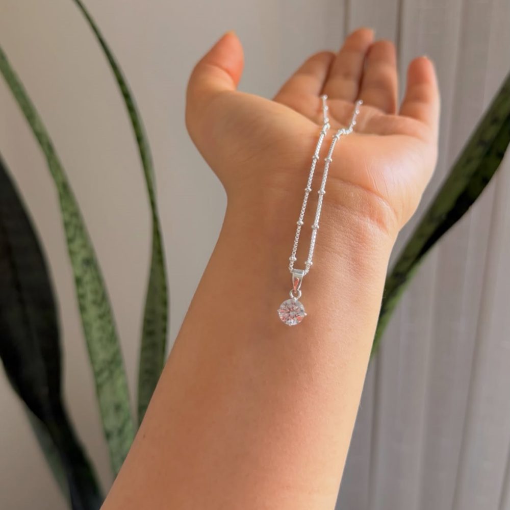 Dainty Diamond White Solitaire 925 Sterling Silver Pendant Necklace 