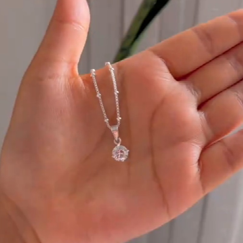 Dainty Diamond White Solitaire 925 Sterling Silver Pendant Necklace 