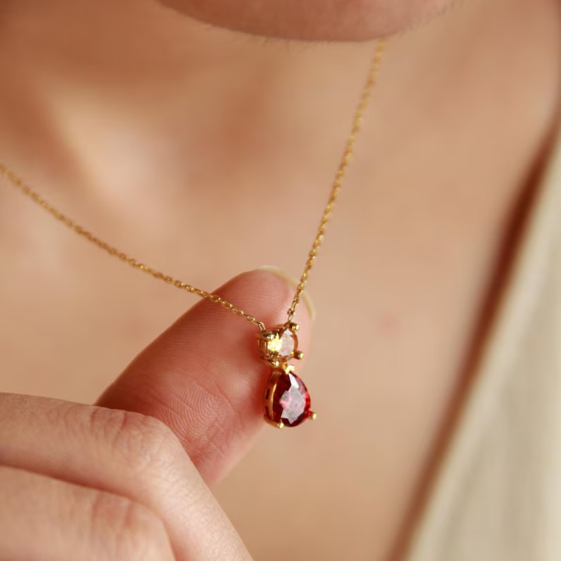 Minimalist Two Birthstone 925 Sterling Silver Necklace Gift for Her