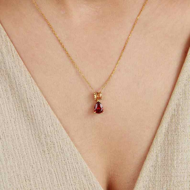 Minimalist Two Birthstone 925 Sterling Silver Necklace Gift for Her