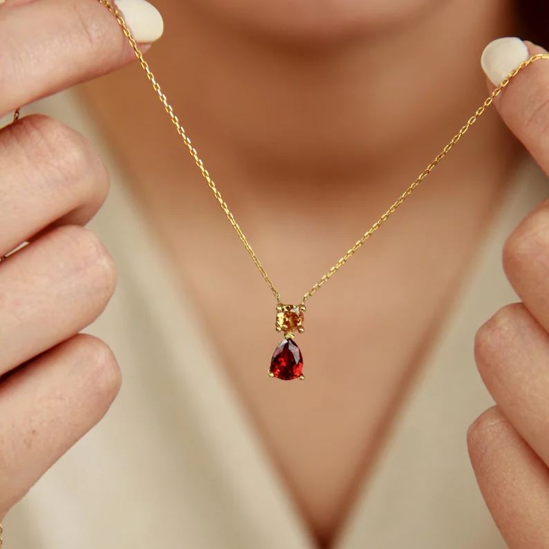 Minimalist Two Birthstone 925 Sterling Silver Necklace Gift for Her