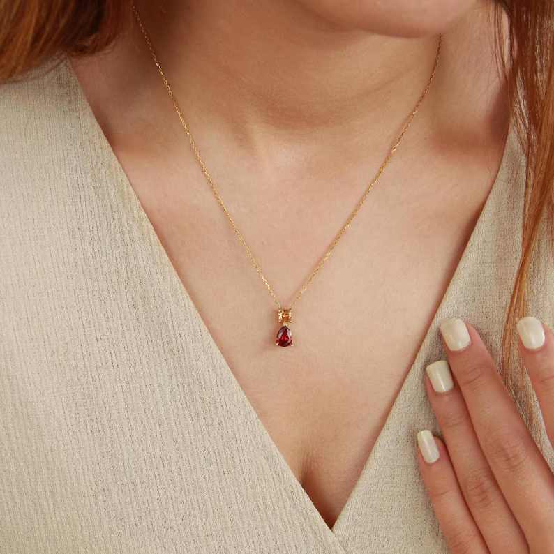 Minimalist Two Birthstone 925 Sterling Silver Necklace Gift for Her